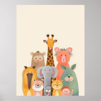 Söta tecknade djur Grupp Bebis barn Poster
