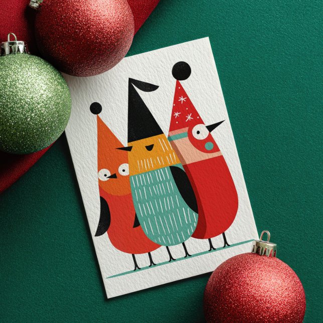 Söta Tecknade Fåglar Retro God Jul Foto Helgkort (Skapare uppladdad)