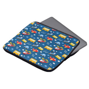 Söta tecknade fordon mönster laptop fodral