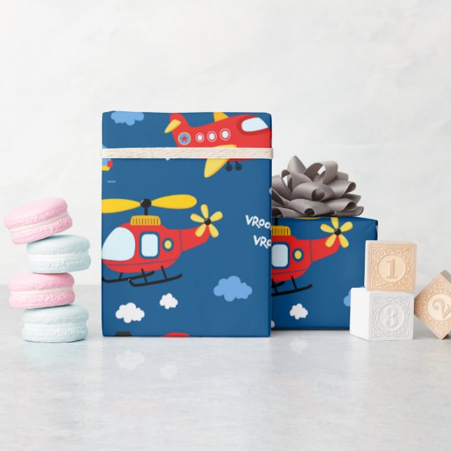 Söta tecknade fordon mönster  presentpapper (Baby Shower)