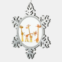 Söta Tecknade Giraffer: Hjorden Brons Ornament
