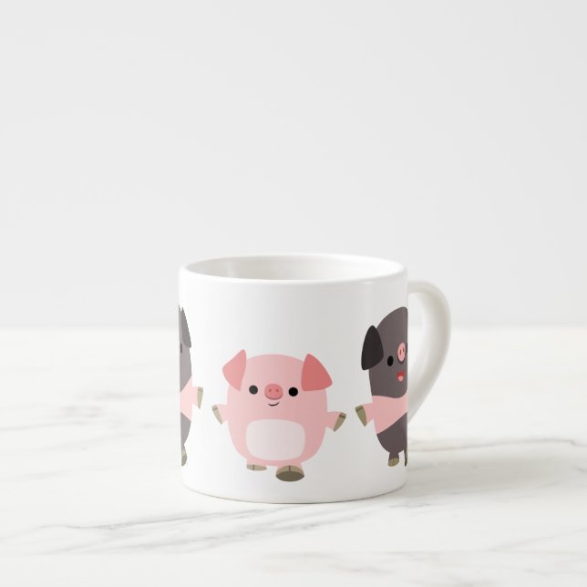Söta Tecknade Grisar På En Promenad Kaffe Mugg Espressomugg (Framsida höger)
