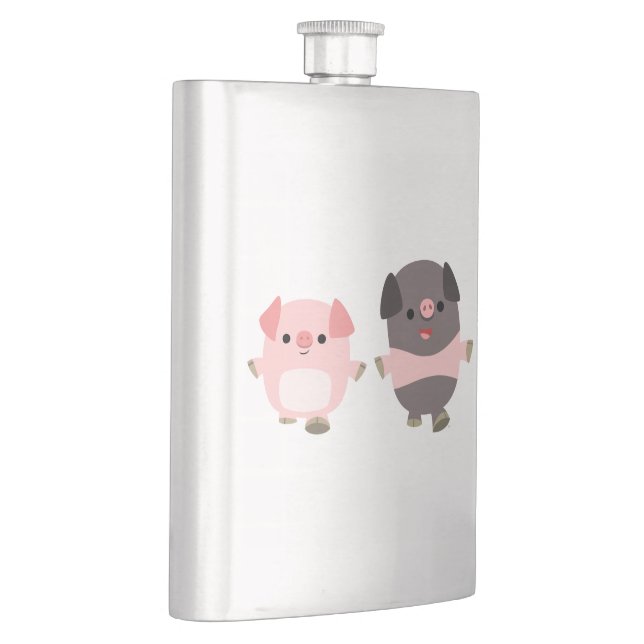 Söta Tecknade Grisar På En Promenad Klassisk Flask Fickplunta (Höger)