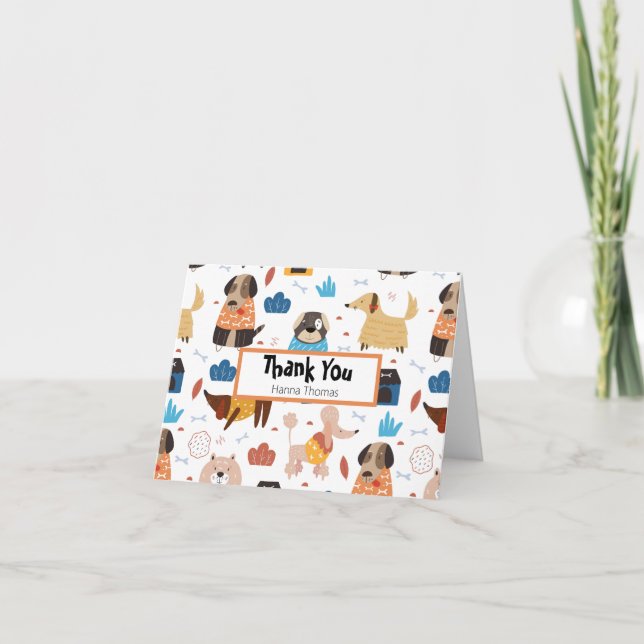 Söta Tecknade Hund Temafödelsedagsfest Tack Kort (Framsida)