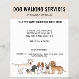 Söta Tecknade Hundar - Hundpromenadtjänster Reklamblad