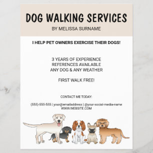 Söta Tecknade Hundar - Hundpromenadtjänster Reklamblad