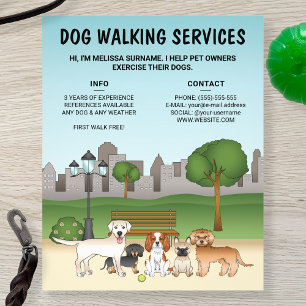 Söta Tecknade Hundar I En Park - Hundpromenadtjäns Flygblad