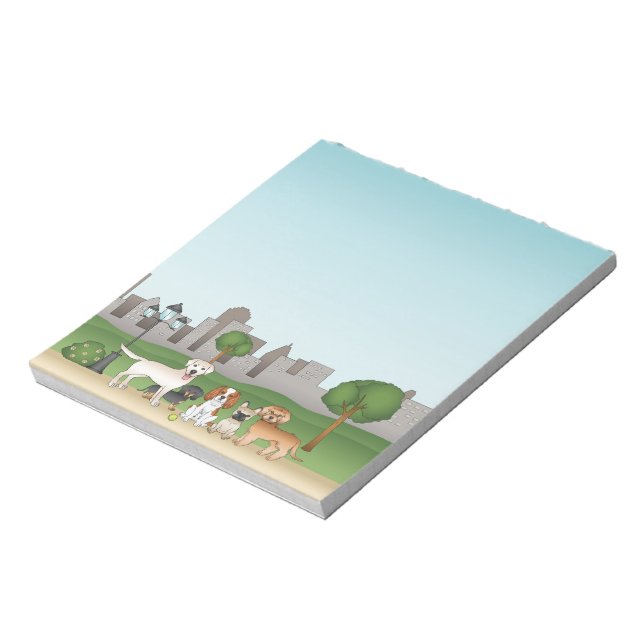 Söta Tecknade Hundar I En Park Illustration Anteckningsblock (Roterad)