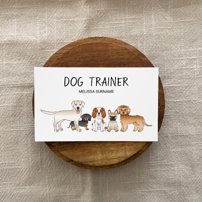 Söta Tecknade Hundar Illustration - Hundtränare Visitkort (Promote your dog services with the help of this cute business card design with cartoon dogs on it.)