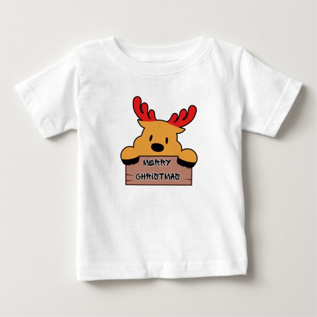 Söta Tecknade Julgranar Renar T Shirt (Framsida)