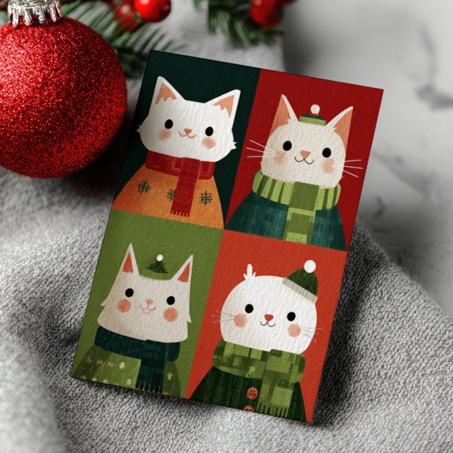 Söta Tecknade Julkatter Whimsical Meowy Jul Vykort (Skapare uppladdad)