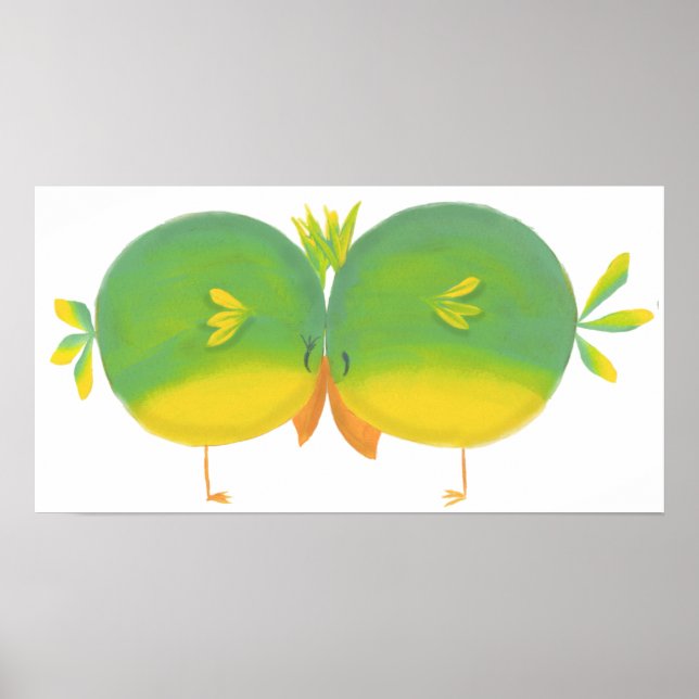 Söta tecknade kärleksfåglar poster (Framsidan)