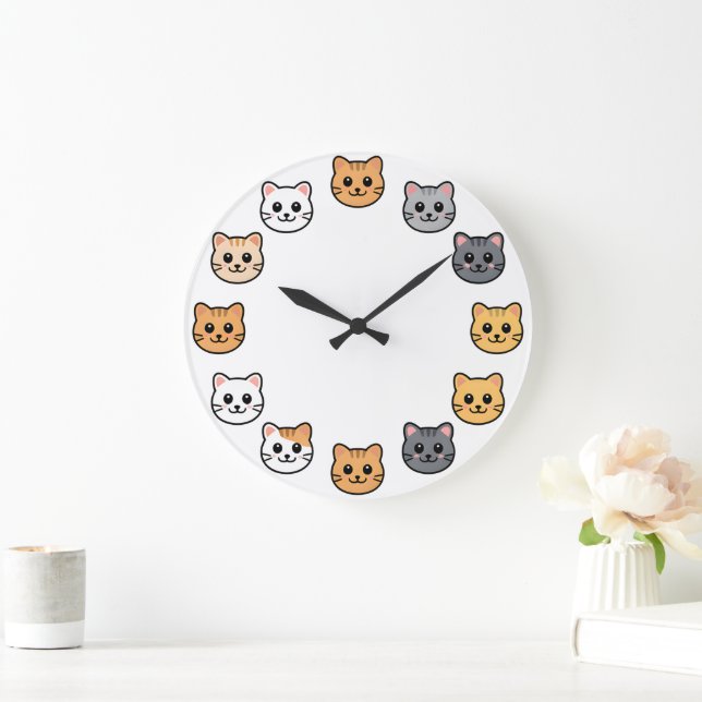 Söta Tecknade Kattansikten Kawaii Katt Väggur (Hem)