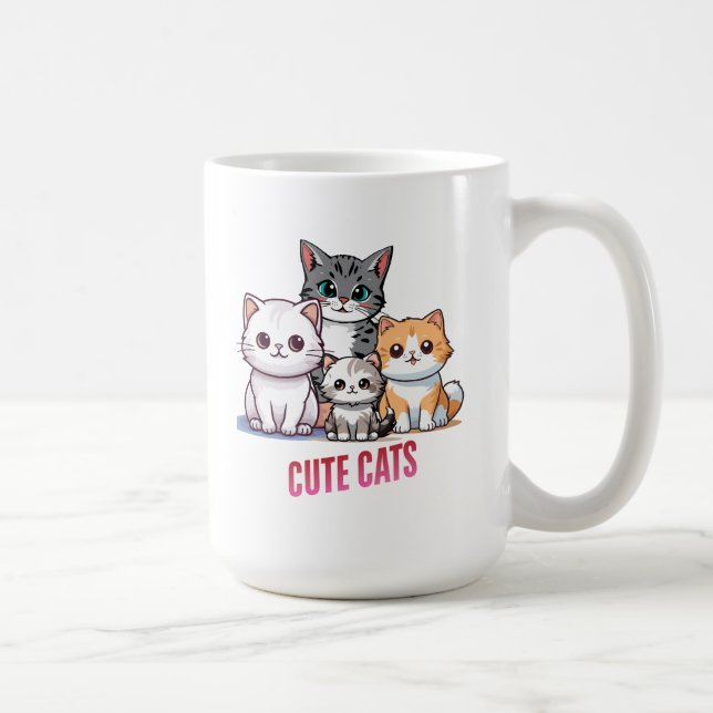 Söta Tecknade Katter Kawaii Kattälskare Design Kaffemugg (Höger)