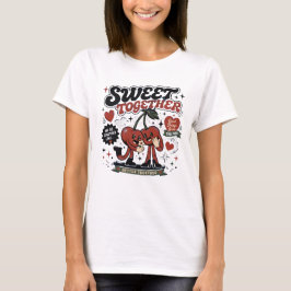 Söta Tecknade Körsbär Tillsammans Kärlek Retro T Shirt