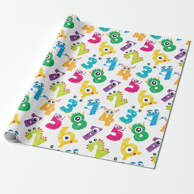 Söta Tecknade Monster Nummer Mönster Presentpapper (Utrullad)