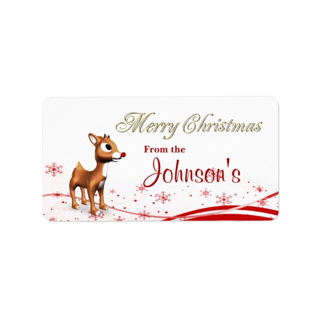Söta tecknade renar julklappsbrickor adressetikett (Framsidan)