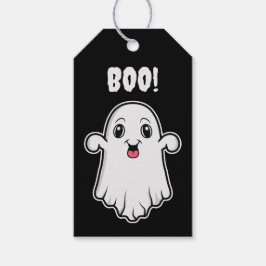 Söta Tecknade Spöken Glad Halloween Svart Vitt Presentetikett