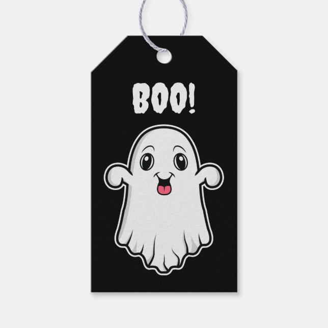 Söta Tecknade Spöken Glad Halloween Svart Vitt Presentetikett (Framsidan)