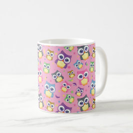 Söta Tecknade Ugglor Natt Himmel Måne Stjärnor på Kaffemugg