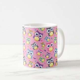 Söta Tecknade Ugglor Natt Himmel Måne Stjärnor på Kaffemugg