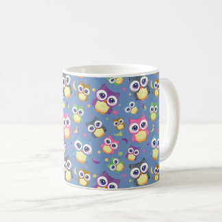 Söta Tecknade Ugglor Natt Himmel Måne Stjärnor på Kaffemugg