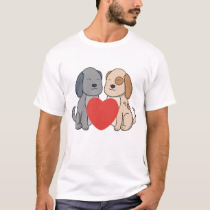 Söta tecknade valpar i kärlek med stort rött hjärt t shirt
