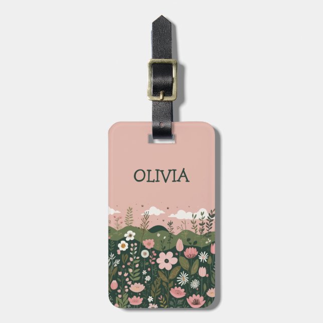 Söta tecknade vilda blommor Blommig personlig  Bagagebricka (Vertikal Framsida)