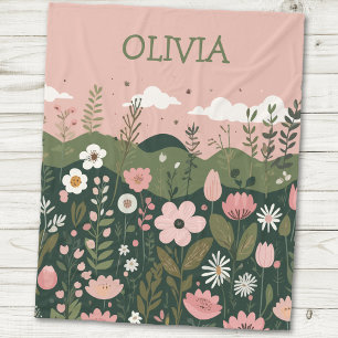 Söta tecknade vilda blommor Personlig blomster Fleecefilt