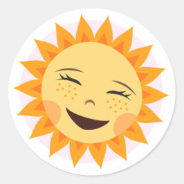 Söta tecknader i sol, som skrattar runt klistermärke