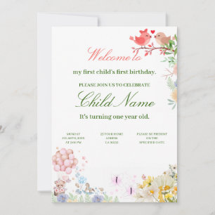 Söta Teddy Love Birds Baby Shower Första Födelseda Inbjudningar
