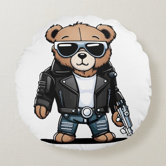 Söta Teddy-memlar Rund Kudde (Framsidan)