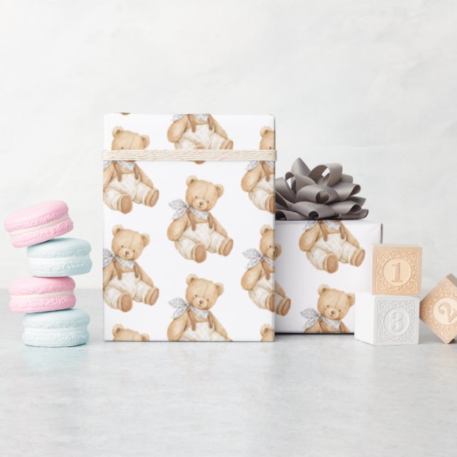Söta Teddybjörn Overaller Bebisdopp Presentpapper (Baby Shower)