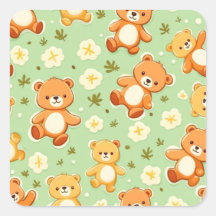 Söta teddybjörnar och blad mönster grön