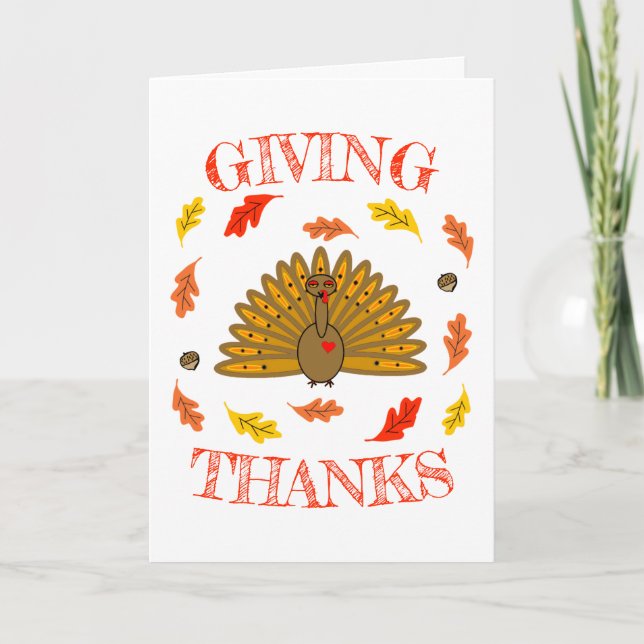 Söta Thanksgiving Kalkon Höstblad Ekollon Helgkort (Framsida)