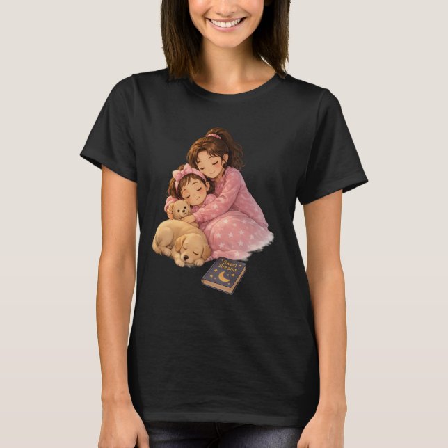 Söta Tjejer Kramar Valp Söt T-Shirt (Framsida)