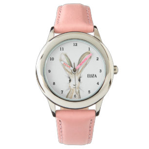 Söta tjejer rosa kanin kanin djur barn blommig armbandsur