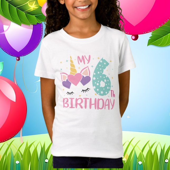Söta tjejer Unicorn 6e Birthday T Shirt (Skapare uppladdad)