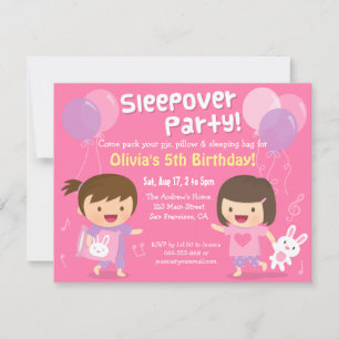 Söta tjejers pyjamasparty Sömnig födelsedagsfest Inbjudningar