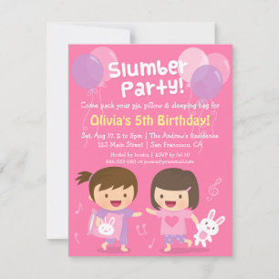 Söta tjejers pyjamasparty Sömnig födelsedagsfest Inbjudningar