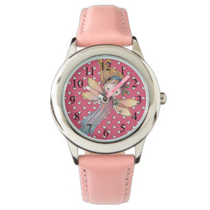 Söta tjejers rosa fe- och hjärturklocka armbandsur