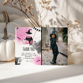 Söta tjejers skrämmande halloween-födelsedagsfoto tack kort