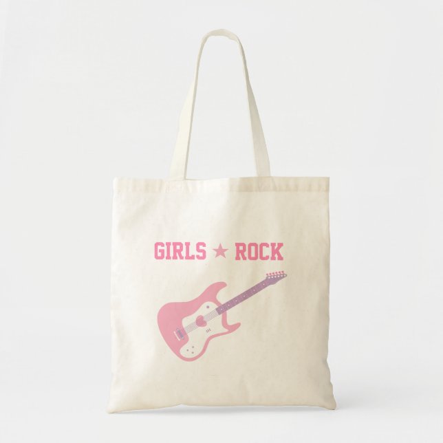 Söta tjejrockstjärna rosa gitarr shoppingväska tygkasse (Framsidan)
