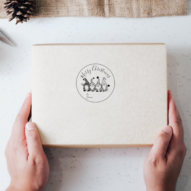 Söta Tomtar Modern Chic Text DIY Julpresent Självfärgande Stämpel (Skapare uppladdad)