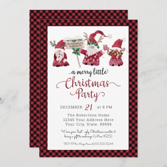 Söta Tomtar Renar Glad Liten Julfest Julkort (Fram/baksida)