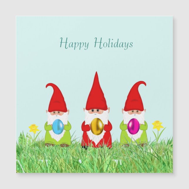 Söta tomtar som håller påskägg (Framsida)