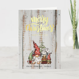 Söta Tomtegubbar Familj Trä God Jul Helgkort
