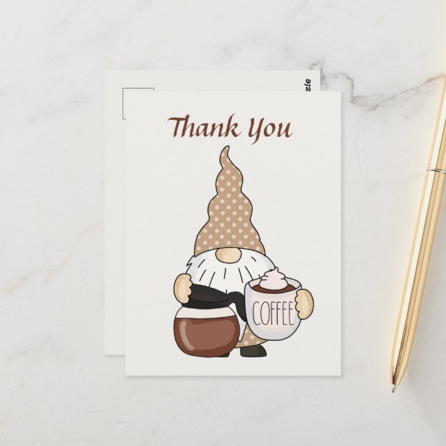 Söta tomtekaféförsäljare lägg till text Tack Vykort (Fram/Back In Situ)