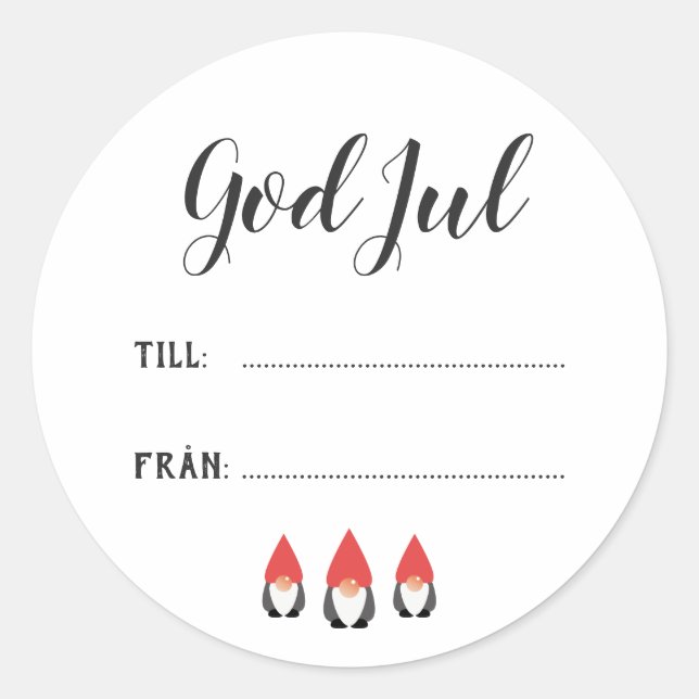 Söta Tomtenissar - Julklappsetiketter Runt Klistermärke (Framsida)