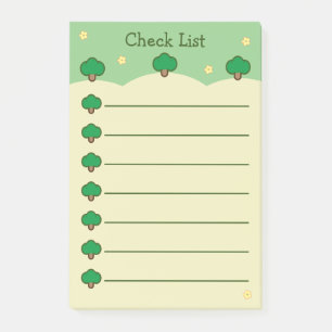 Söta Träd Gröna Och Krämfärgade Checklista Post-it Block